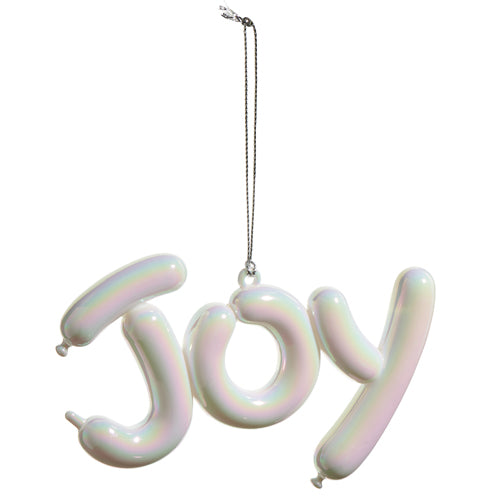 White Iridescent Balloon Joy Ornament