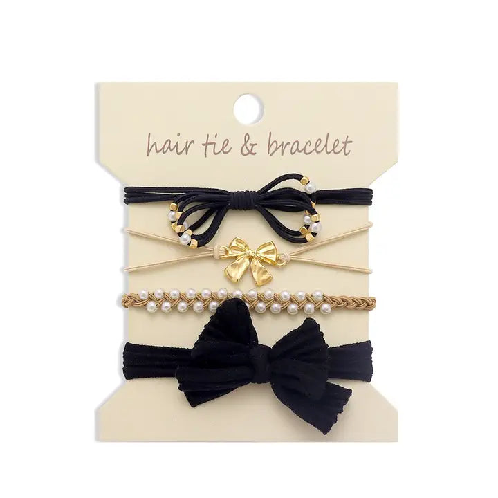 Black Bow- Boho Dual Function Knot Bracelet Hair Ties