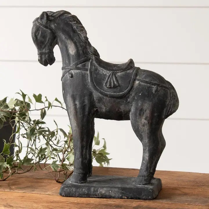 Black Distressed Cement Horse