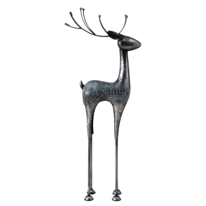 Grey Metal Reindeer Sculpture