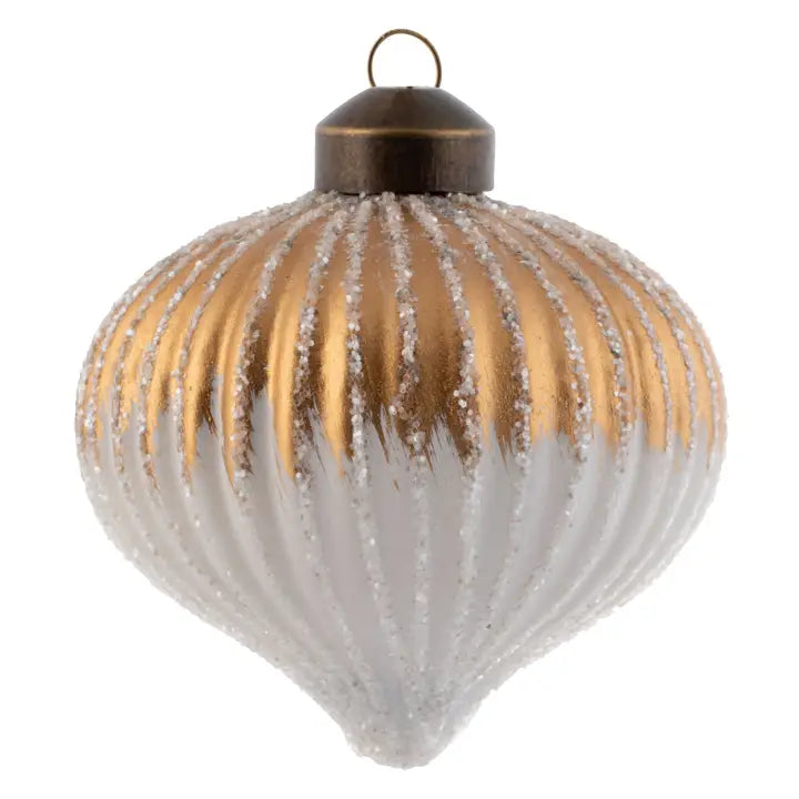 Ombre Glitter Fluted Ornament Bronze and White