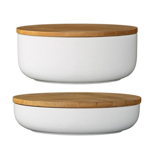 White Bowl with Bamboo Lid