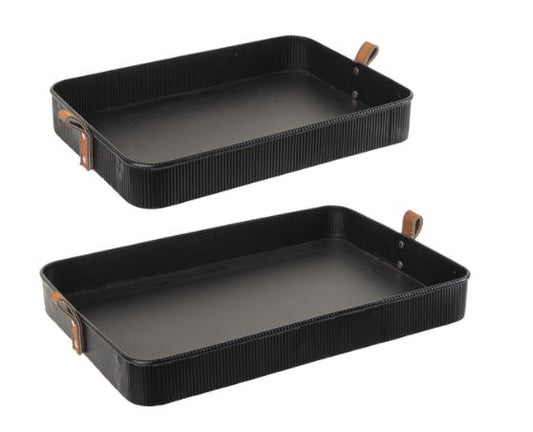 black metal trays with leather handle