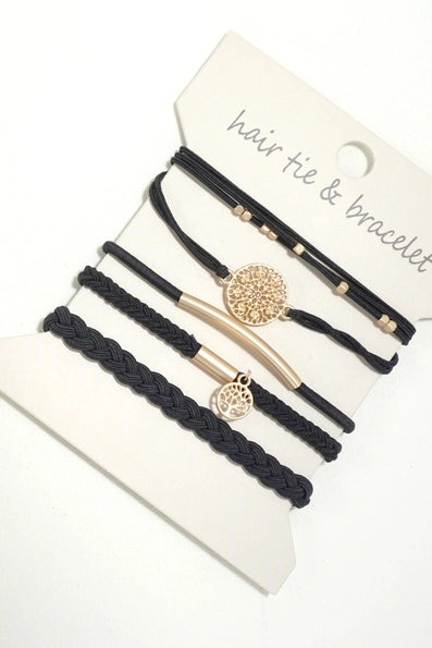 Black- Boho Dual Function Knot Bracelet Hair Ties