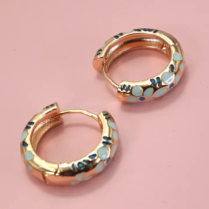 Enamel Flower Copper Huggie Hoop