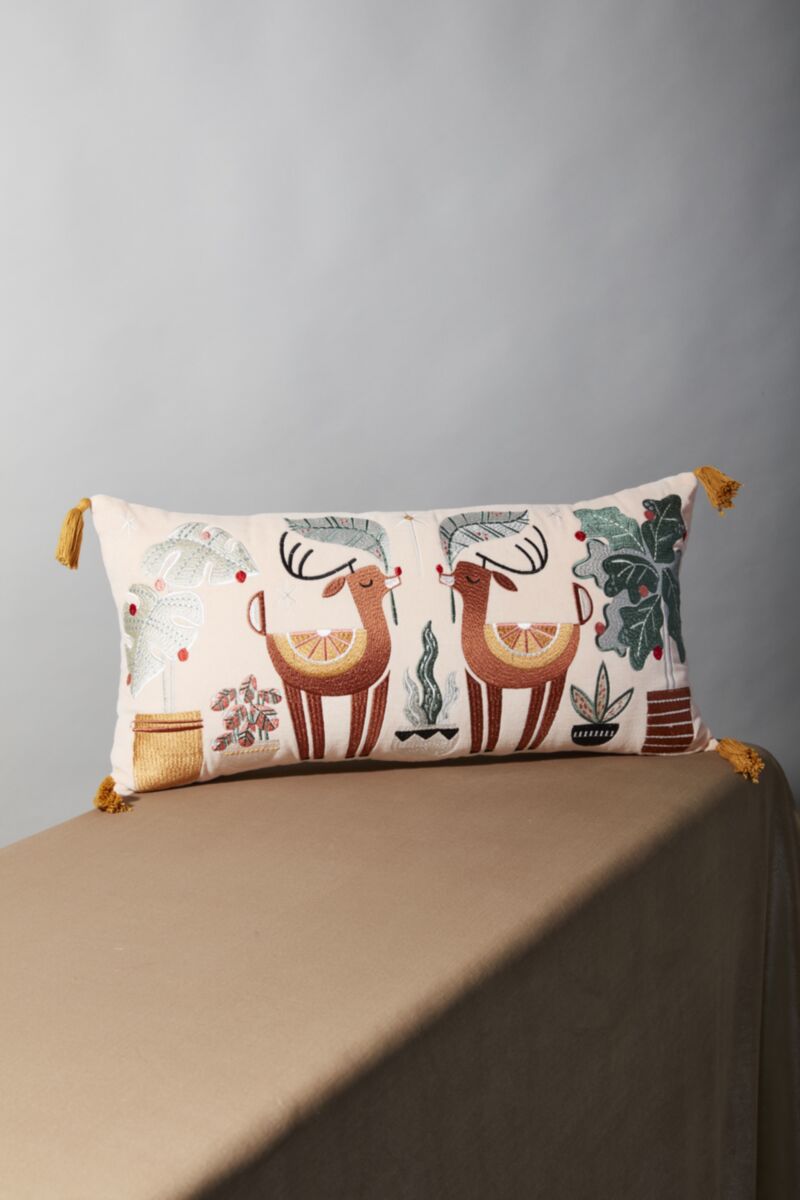 Holiday Velvet Embroidered Lumbar Pillow