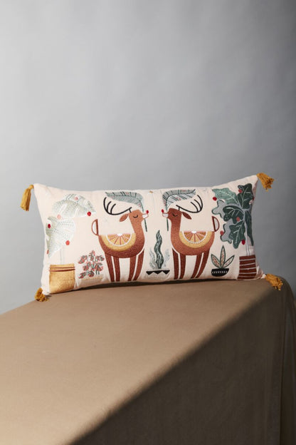 Holiday Velvet Embroidered Lumbar Pillow