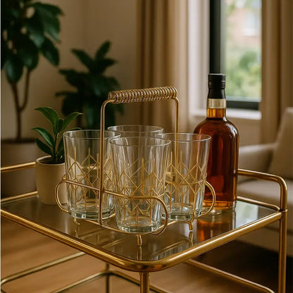 Drinking Glasses in Metal Caddy Set