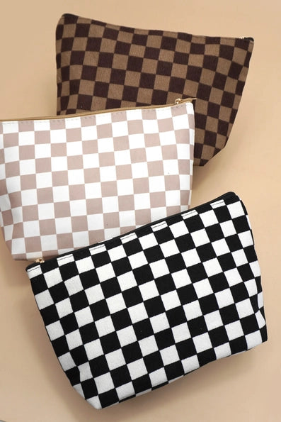 Travel Checker Cosmetic Makeup Pouch Bag
