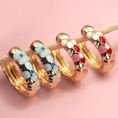 Enamel Flower Copper Huggie Hoop