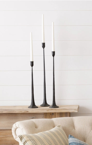 S/3 Black Hand-Forged Metal Candle Holders