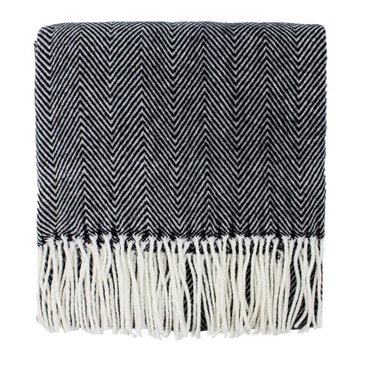 Black Herringbone Fringed Throw Blanket