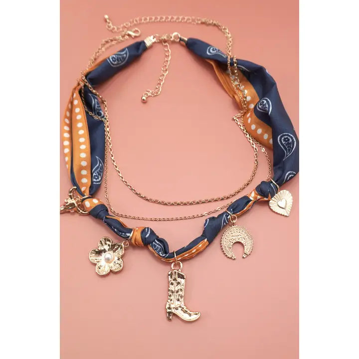 Western Layered Scarf Charm Necklace
