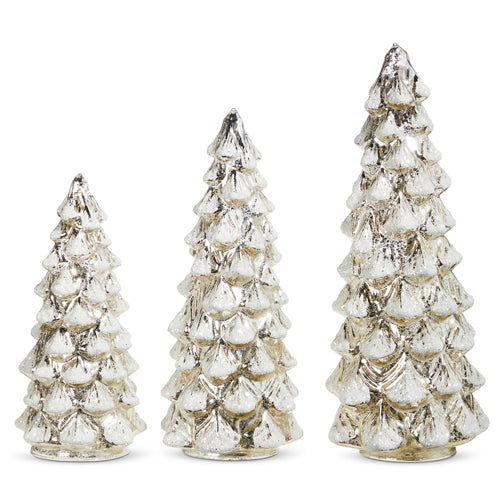 Snowy Silver Lighted Mercury Trees