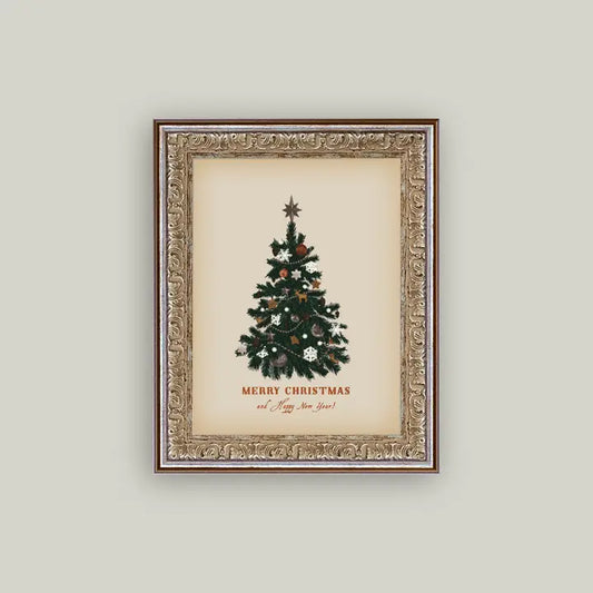 Happy New Year Tree Framed Antique Art