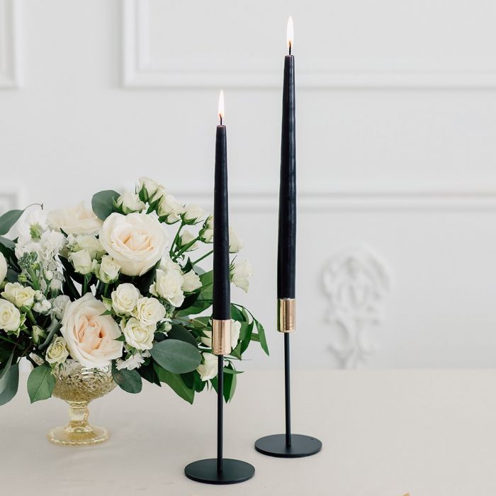 Modern Black + Gold Taper Candle Holders - S/2