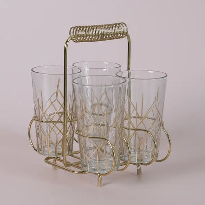 Drinking Glasses in Metal Caddy Set