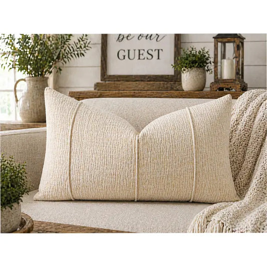 Beige Textured Stripe Throw Pillow