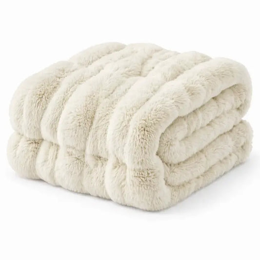 Ivory Bubble Faux Fur Throw Blanket