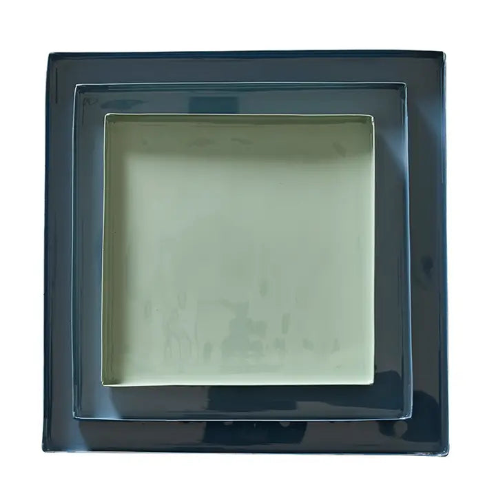 Nested Blue Enamel Blue Square Trays - Set of 3