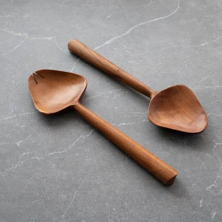 Babul Wood Leaf Salad Servers