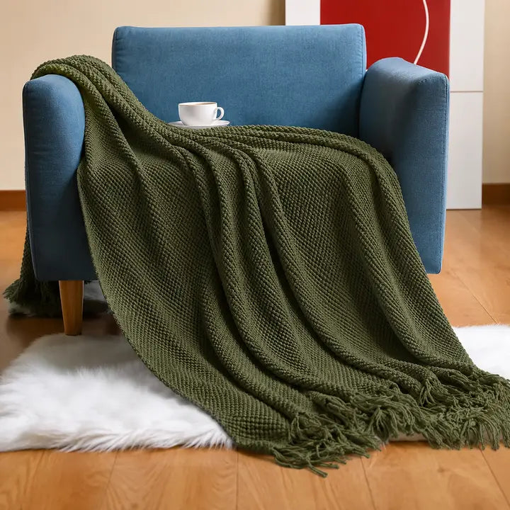 Willow Green Textured Knit Throw Blanket