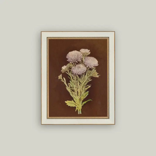 Lilac Dahlia On Brown Framed Antique Art