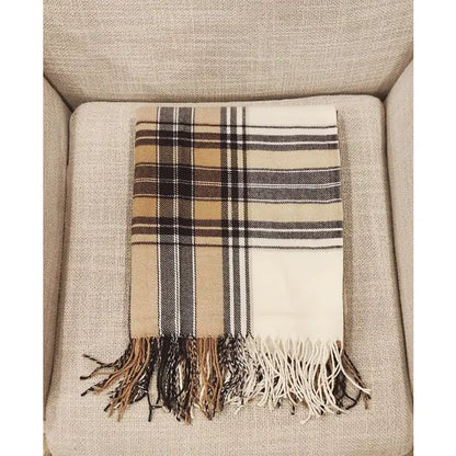 Brown Classic Plaid Tassel Trim Throw Blanket