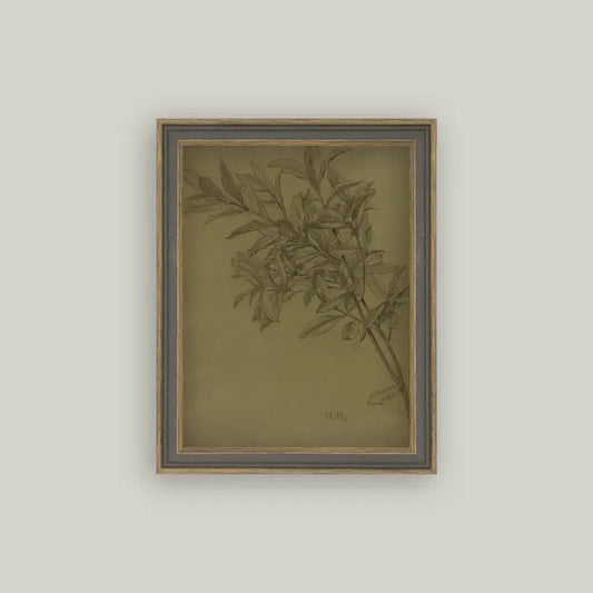 Leaves On Green Framed Antique Art