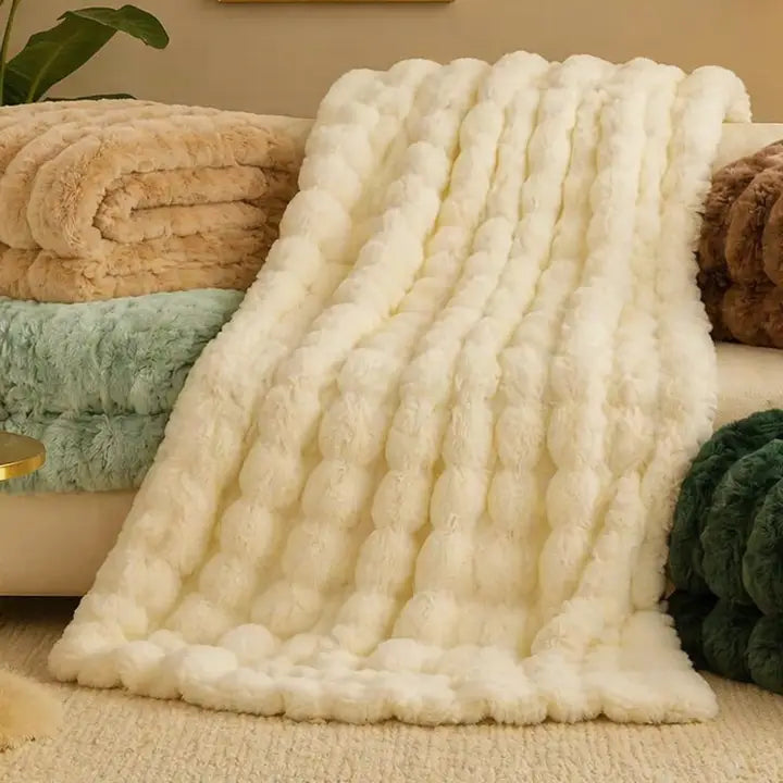 Ivory Bubble Faux Fur Throw Blanket