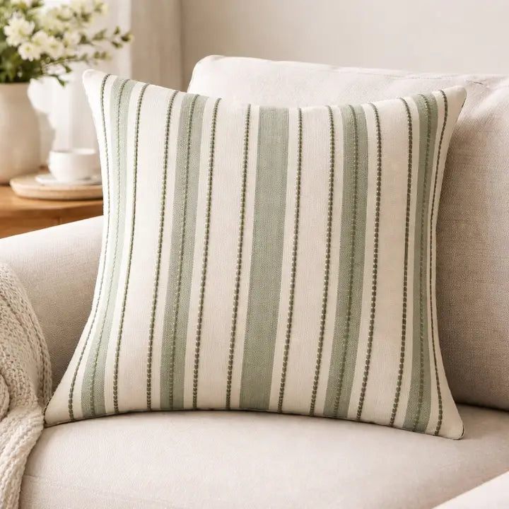 Green Textured Stripe Throw Pillow