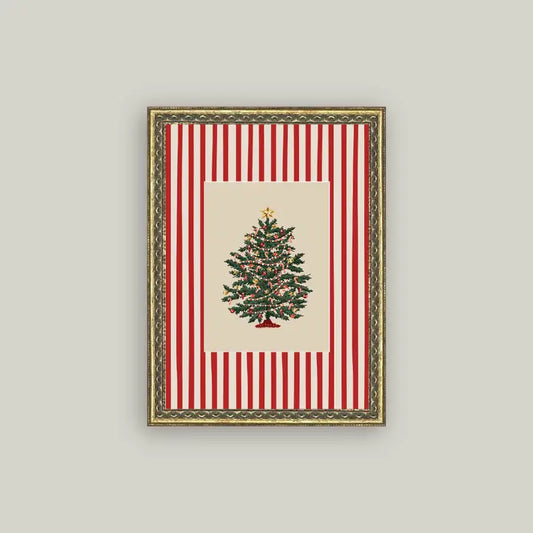 Peppermint Stripe Tree Framed Antique Art