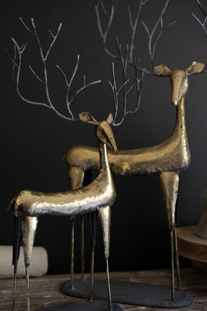 Antique Gold Metal Deer Figurines