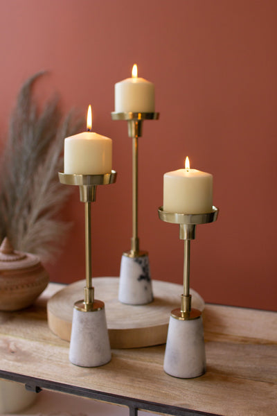 S/3 Brass & Marble Candle Holders