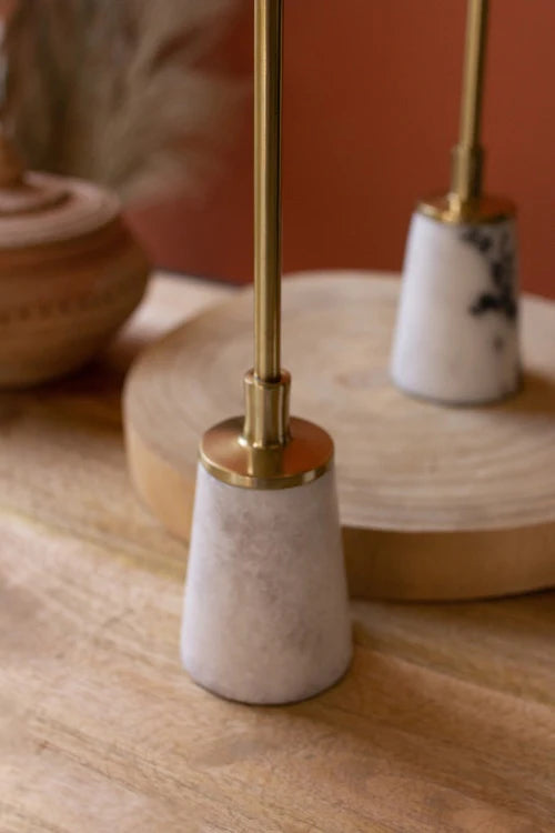 S/3 Brass & Marble Candle Holders