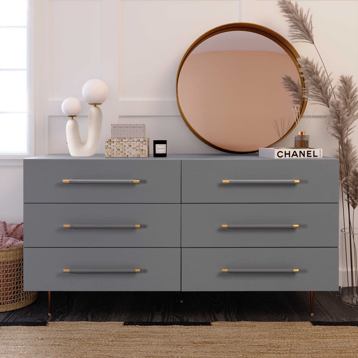 Trident 6 Drawer Dresser Grey