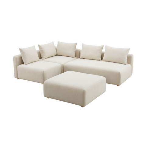Cream Linen 4-Piece Modular Chaise Sectional