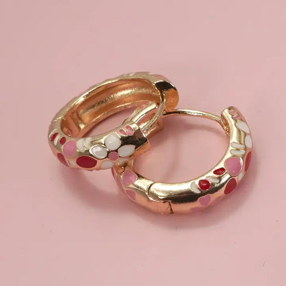 Enamel Flower Copper Huggie Hoop