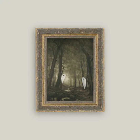 Peeking Ghost Framed Antique Art