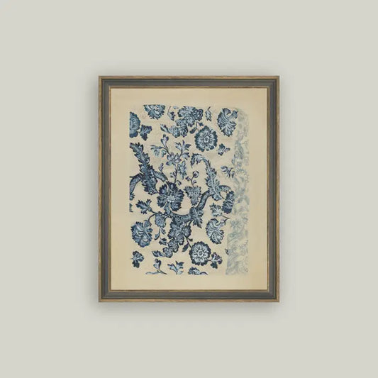 Blue Textile Pattern Framed Antique Art