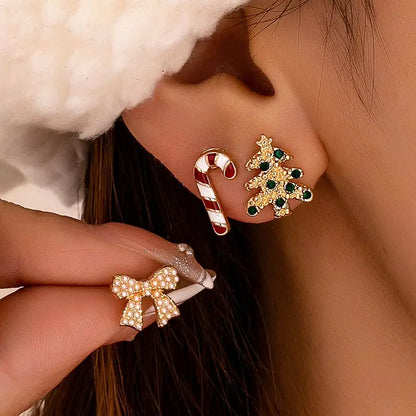 Holiday Candy Cane Tree Bow Trio Earrings