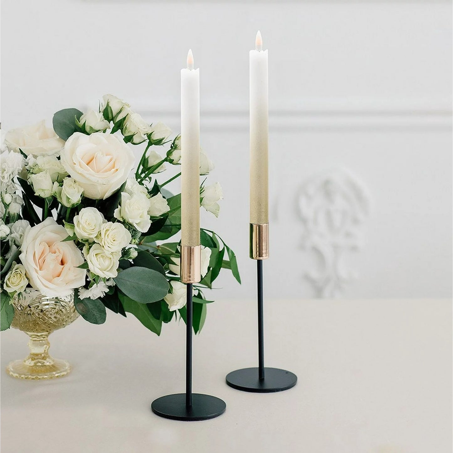 Flameless  LED Gold Ombre Taper Candles S/2