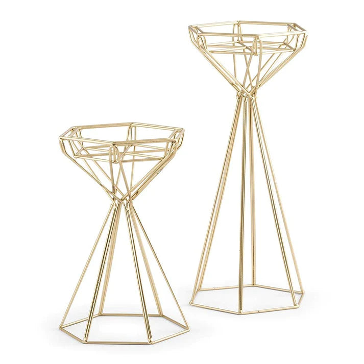Tall Gold Geometric Candle Holder - S/2