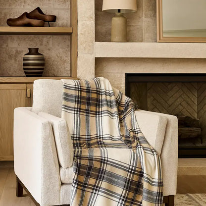 Brown Classic Plaid Tassel Trim Throw Blanket