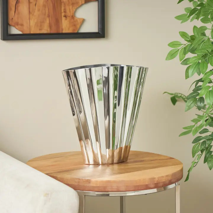 Contemporary Silver Stainless Steel Metal Vase