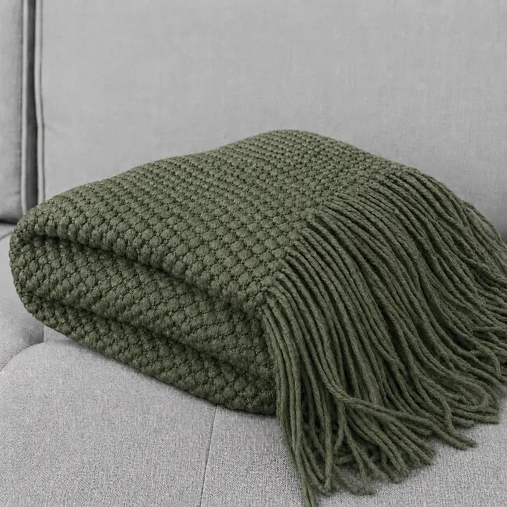 Willow Green Textured Knit Throw Blanket