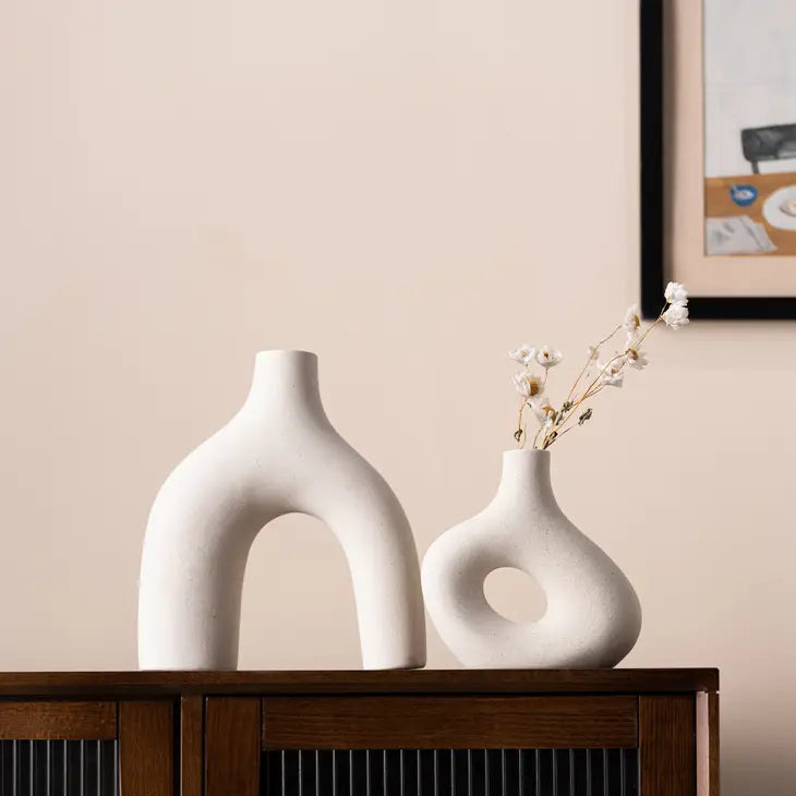 S/2 Ceramic Nordic Vase White