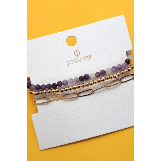 Amethyst Natural Stone Ball Chain Link Bracelet