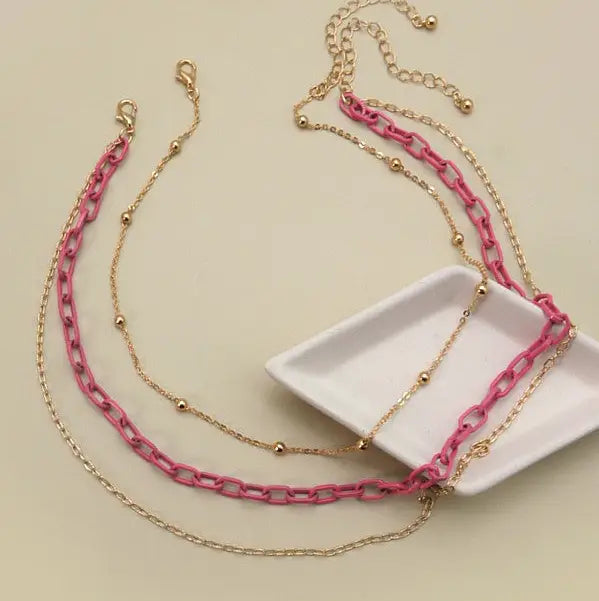 Layered Colored Chain Necklace