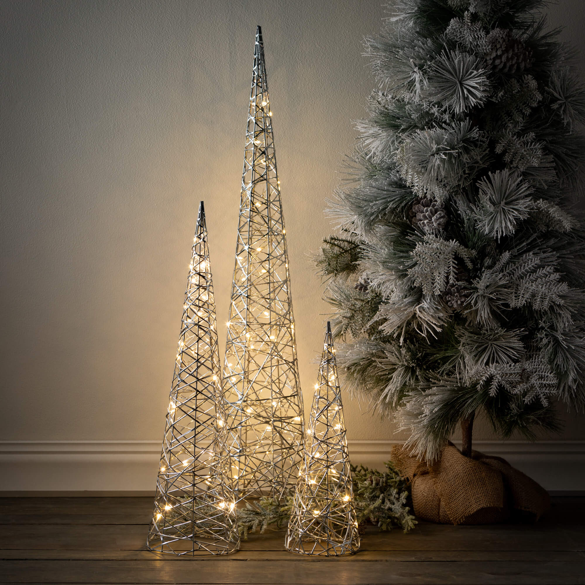 S/3 Lighted Cone Trees